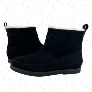 Jenni Kayne Black Suede Shearling Moc Boot Neutral Minimalist Ankle Bootie 38